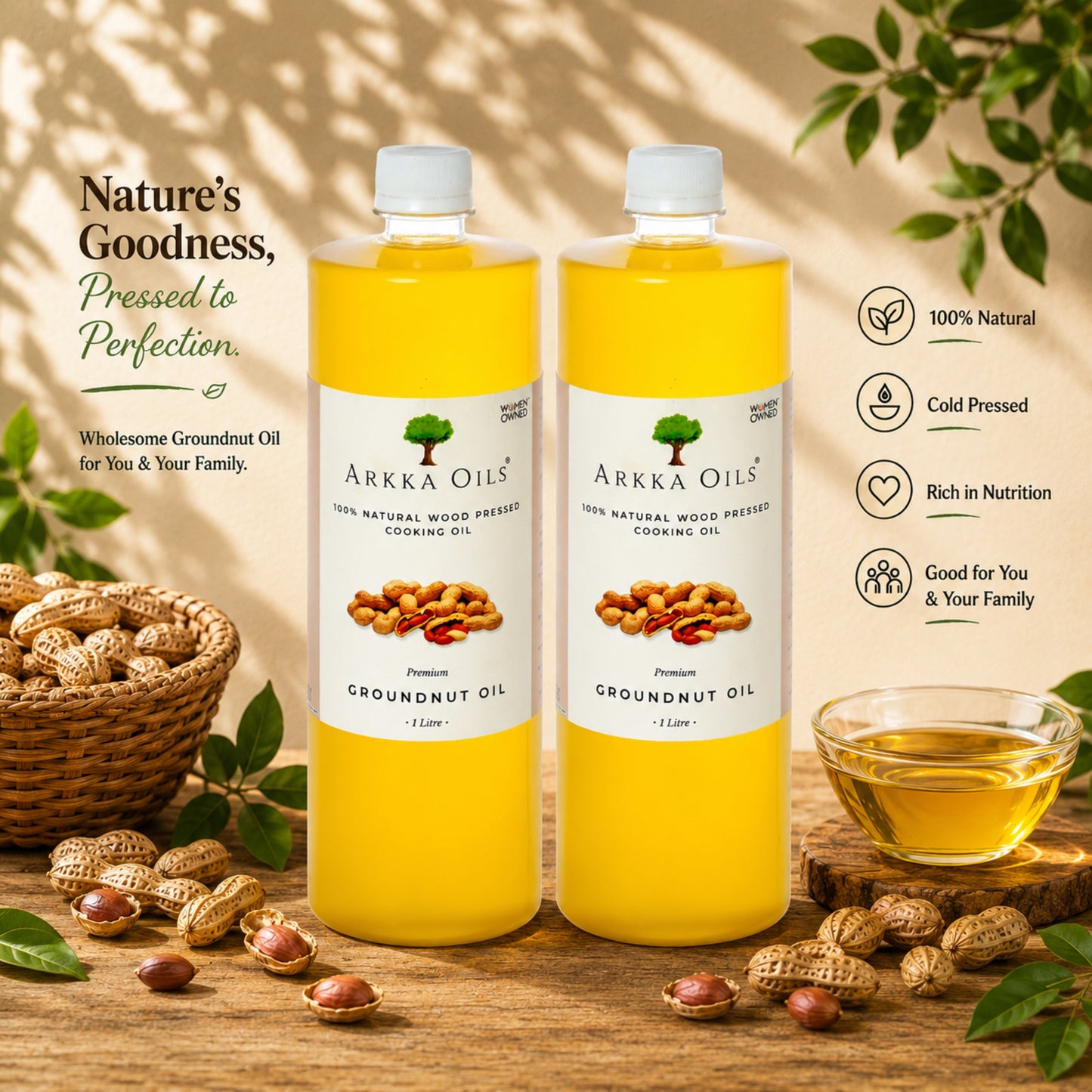 Arkka Groundnut Oil Duo Pack 2L (1L + 1L)